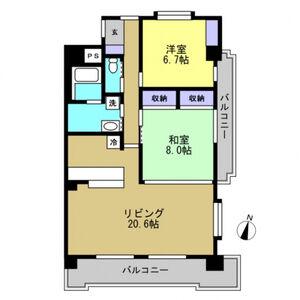 ハイヒルズクマノ(2LDK/4階)の間取り写真