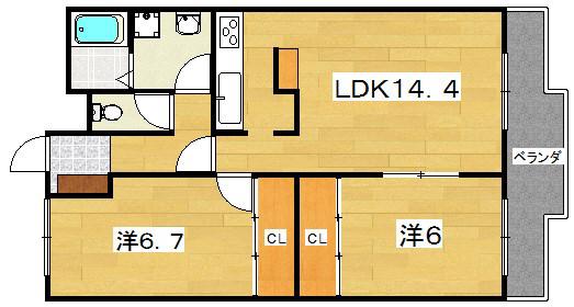 田中ハイツ(2LDK/2階)の間取り写真