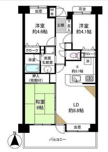 グリーンコーポ川口幸町(3LDK/2階)の間取り写真