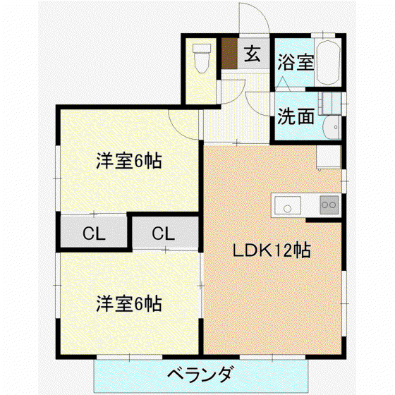 ミナミシャルマンB棟(2LDK/1階)の間取り写真