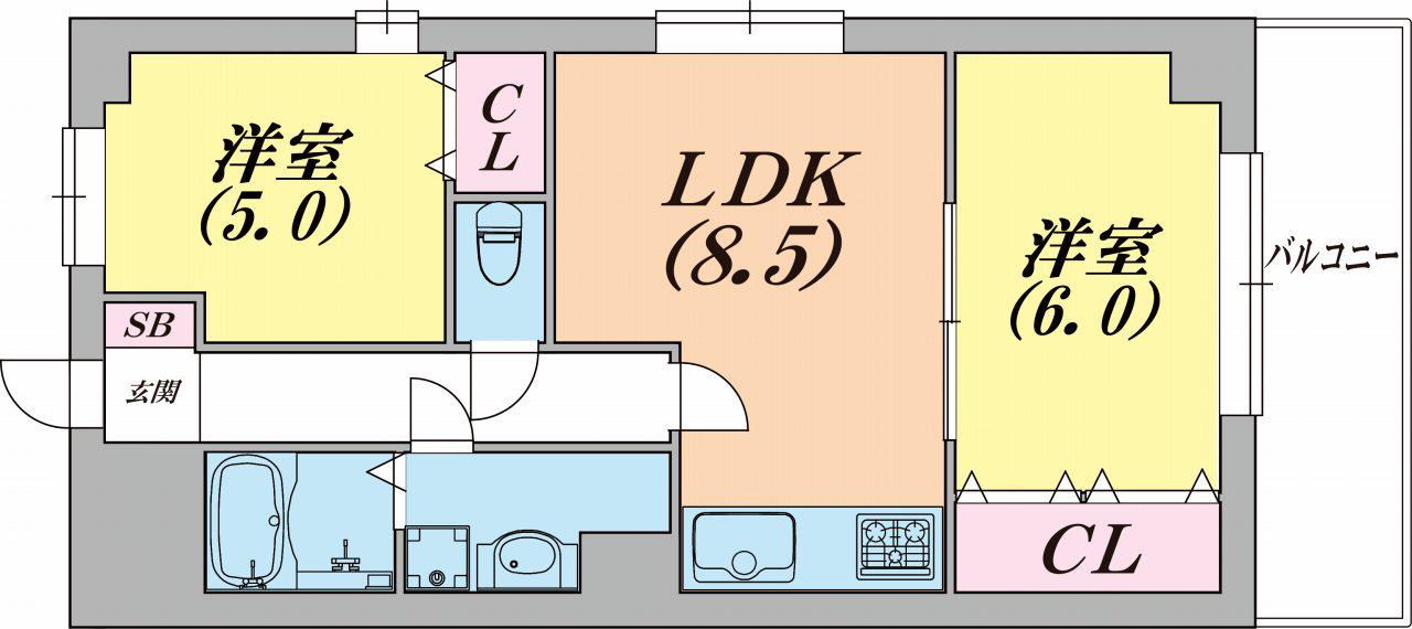 パシフィック神戸桜筋南館(2LDK/2階)の間取り写真