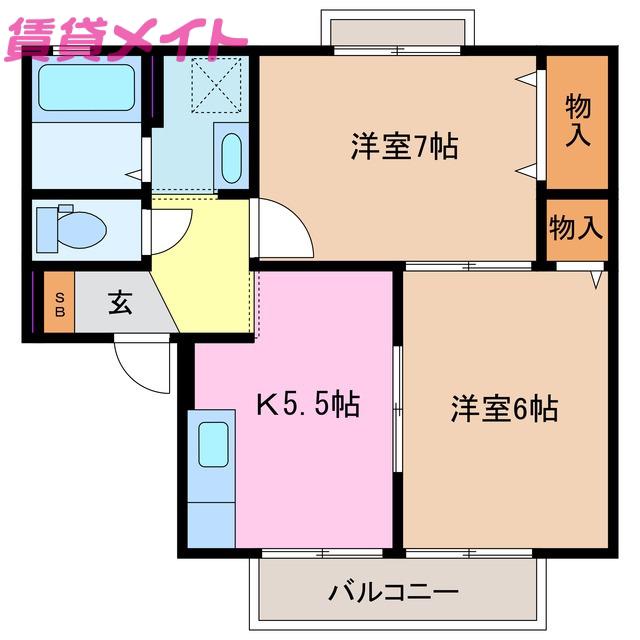 サニーコート黒宮(2DK/2階)の間取り写真
