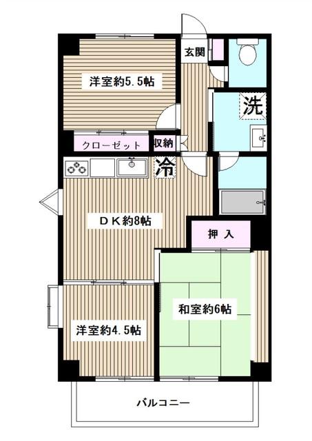 シャルム西台(3DK/1階)の間取り写真
