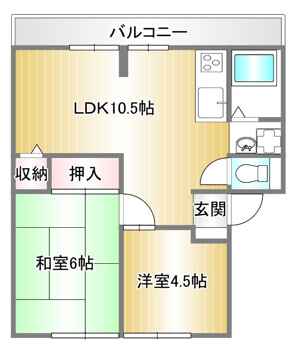 グランドールE棟(2LDK/1階)の間取り写真
