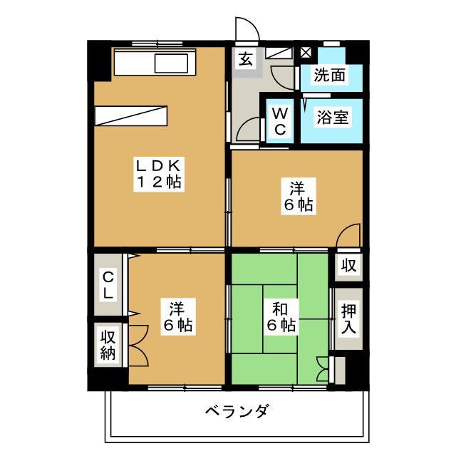 リベラール日永(2LDK/3階)の間取り写真
