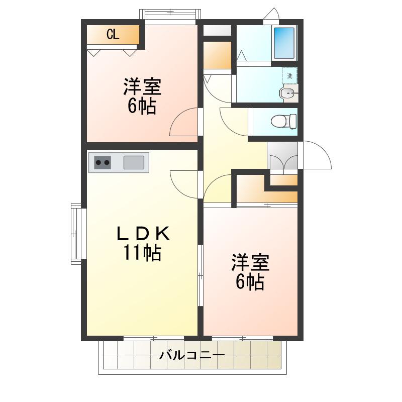 シャルムプリンセス西棟(2LDK/2階)の間取り写真