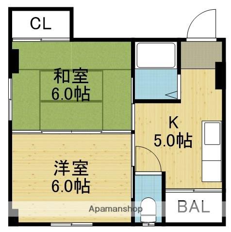 御幸森マンション(2K/4階)の間取り写真