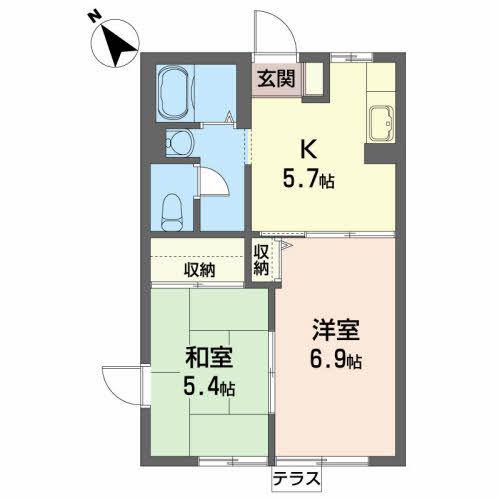 シャンボールB(2K/1階)の間取り写真