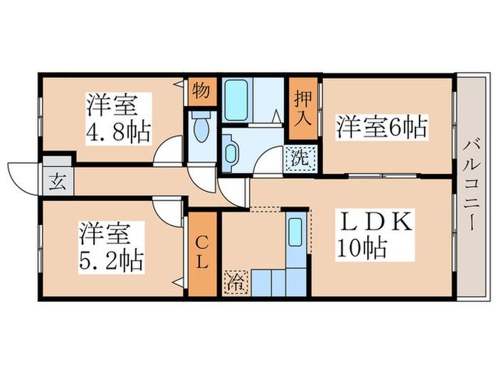 サニープレスキャッスルB(3LDK/3階)の間取り写真