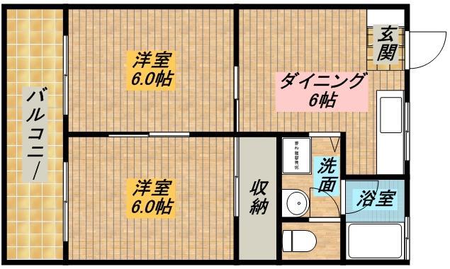 マンションプランタンII(2DK/1階)の間取り写真