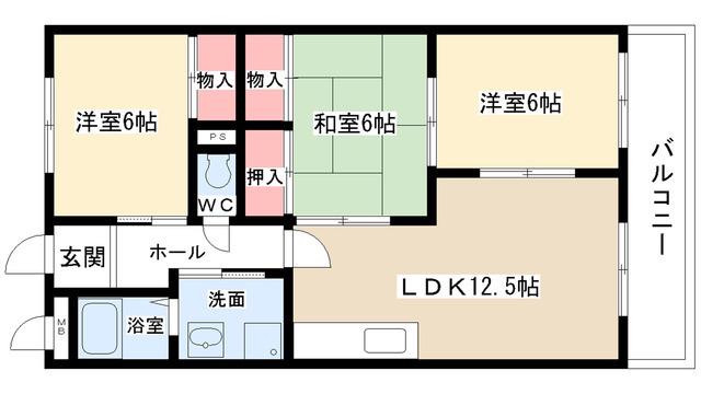 キャッスルヒルズ(3LDK/1階)の間取り写真