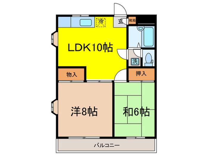 マンションカシワギ(2LDK/2階)の間取り写真