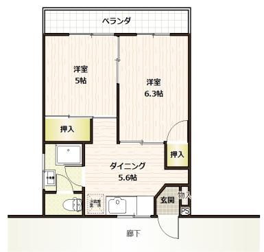 フィールハイツ(2DK/1階)の間取り写真