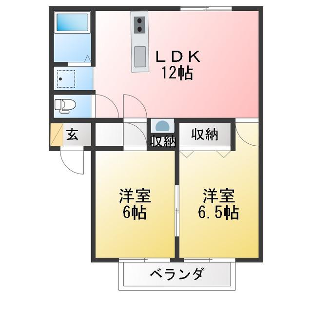サンヴィレッジ割田 B棟(2LDK/1階)の間取り写真