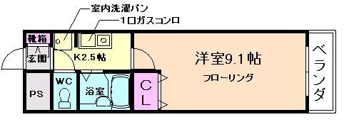 デュンケルブラウ(1K/3階)の間取り写真