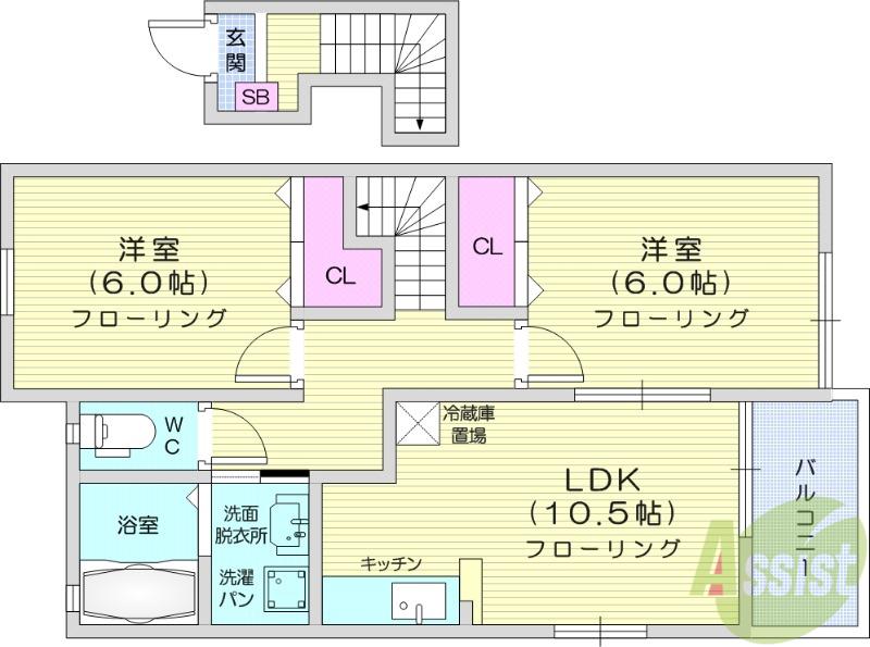 サン・アベニューC(2LDK/2階)の間取り写真