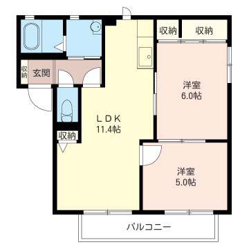 ウェスタリア21-A(2LDK/2階)の間取り写真