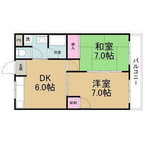 レジデンス茶屋ヶ坂(2DK/1階)の間取り写真