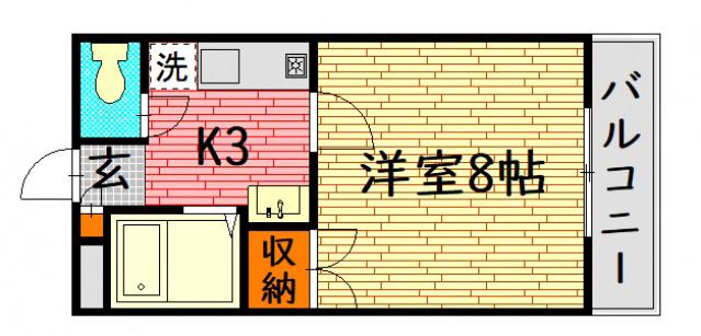 東子ハイツC棟(1K/3階)の間取り写真