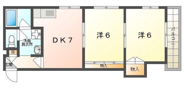 ヴィラナリー月出(2DK/2階)の間取り写真