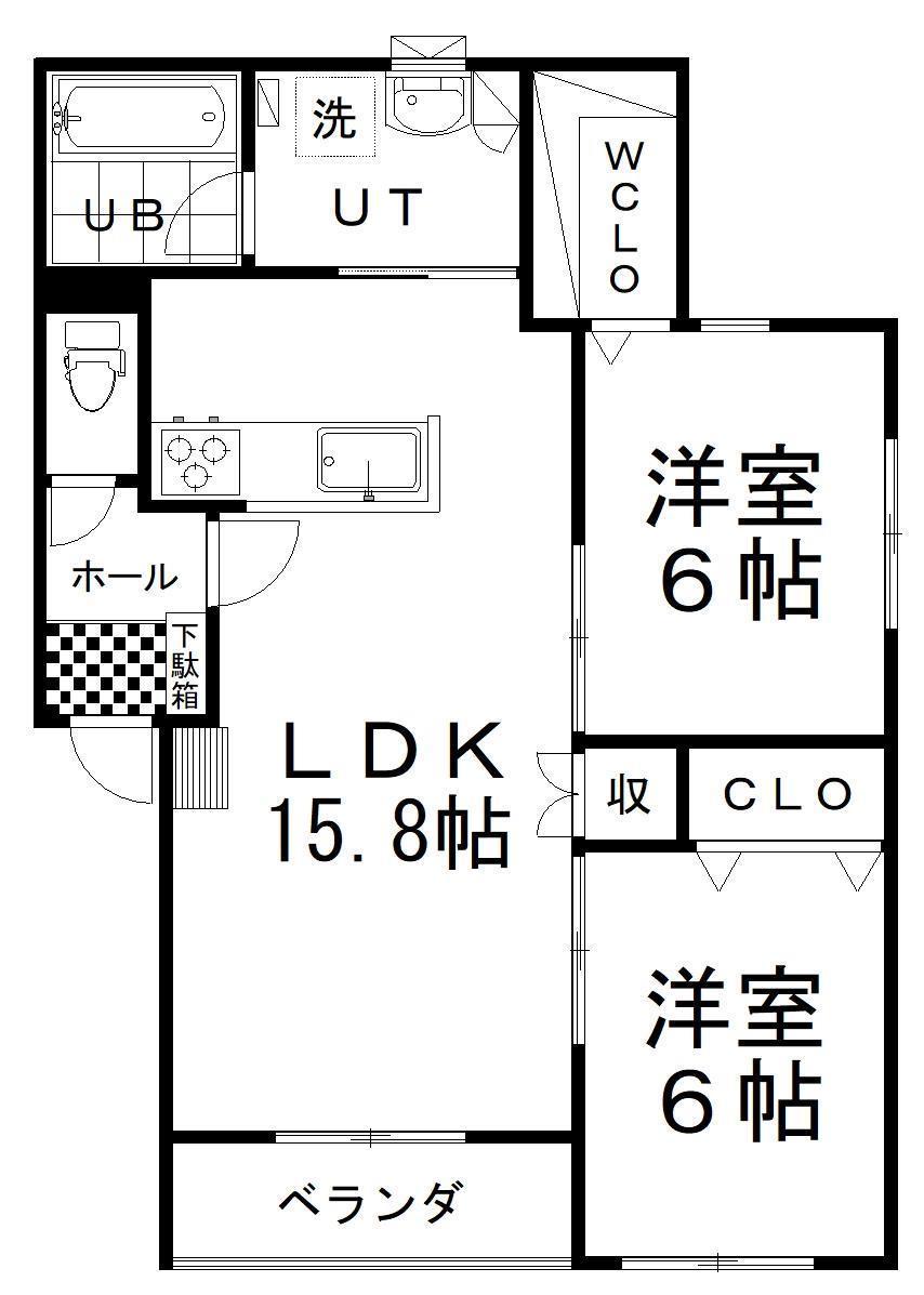 CHIFFON(2LDK/2階)の間取り写真