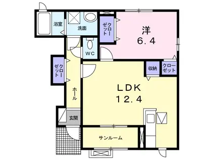 ヴロワールII(1LDK/1階)の間取り写真