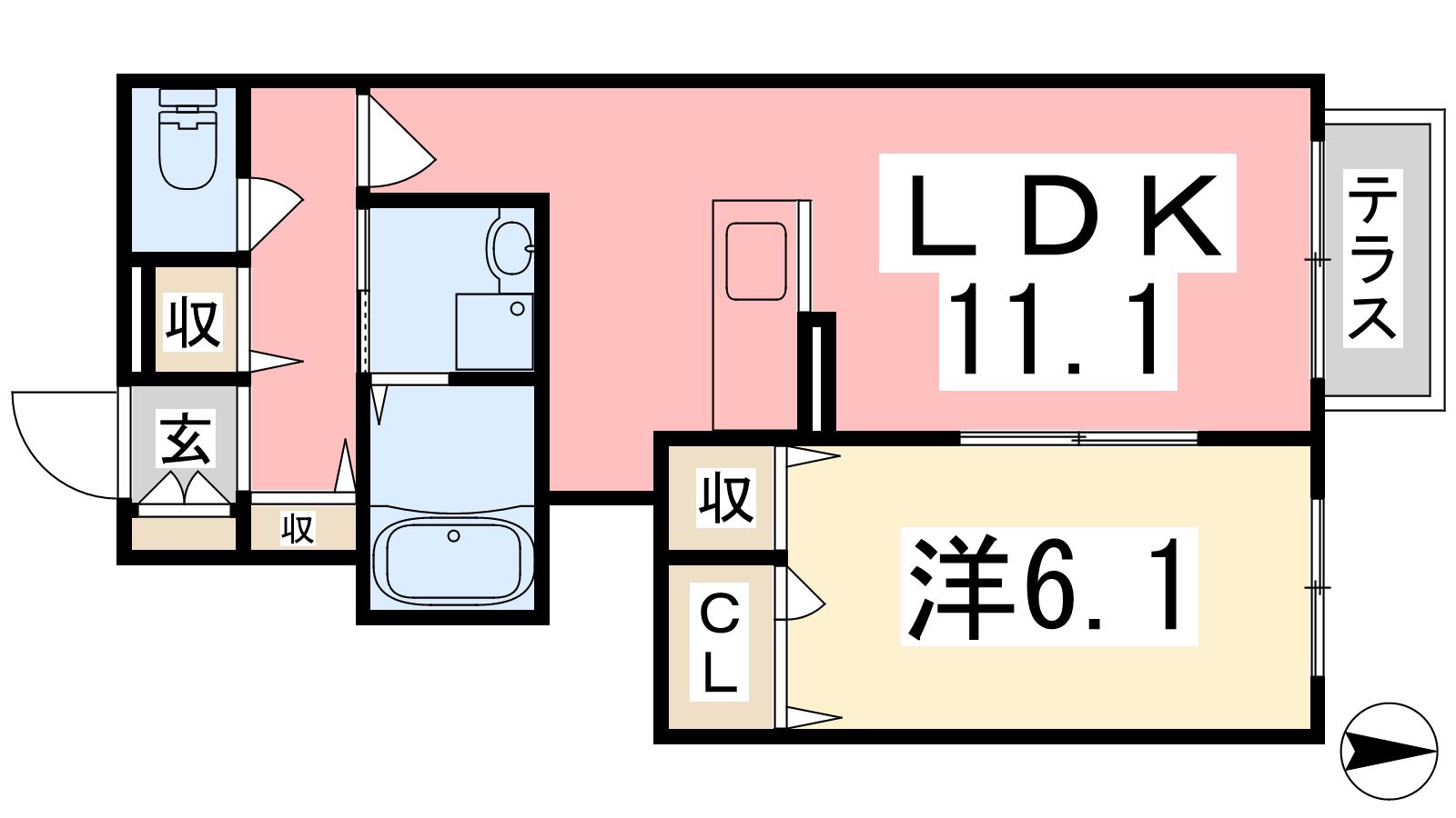 メゾンパストラル(1LDK/1階)の間取り写真