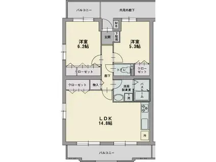 オーポンヒルズ(2LDK/4階)の間取り写真