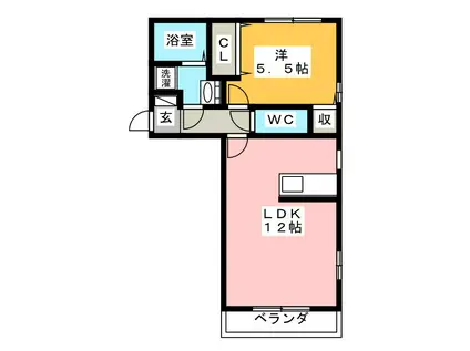 イーストヒルトチマツ D棟(1LDK/1階)の間取り写真