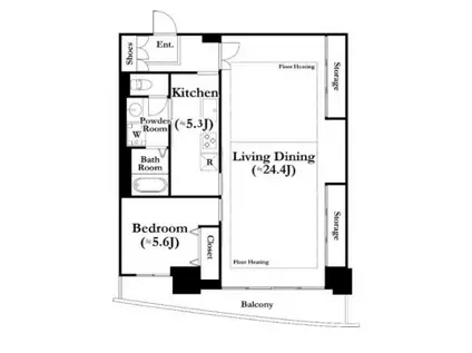 河田町ガーデン1(1LDK/29階)の間取り写真