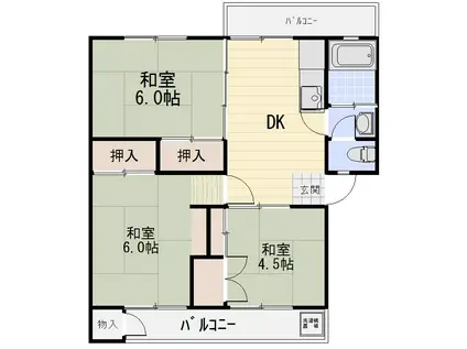 平尾63号棟(3DK/1階)の間取り写真
