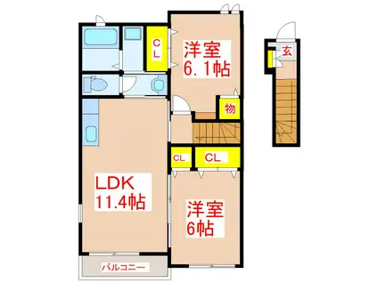 カーサ・パーシモン(2LDK/2階)の間取り写真