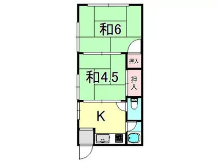 熊乃ハイツ(2K/2階)の間取り写真