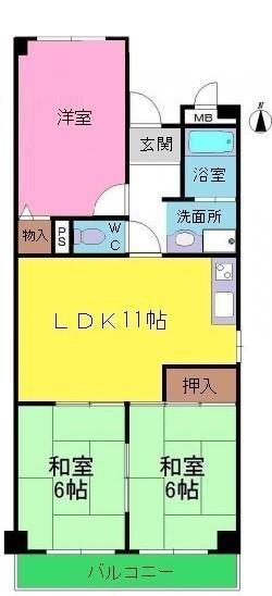 ドミール仲谷2号館(3LDK/3階)の間取り写真