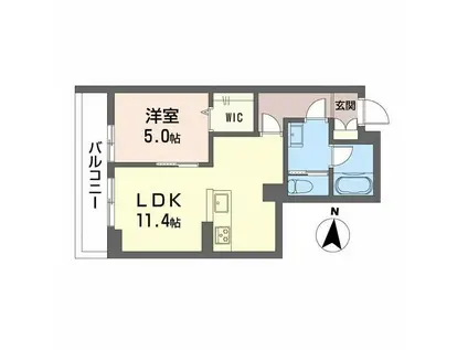 WITHPLUS上熊本駅前(1LDK/2階)の間取り写真