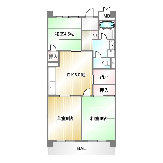 ビレッジハウス港島タワー(3DK/13階)の間取り写真