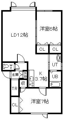 ピア永山(2LDK/1階)の間取り写真