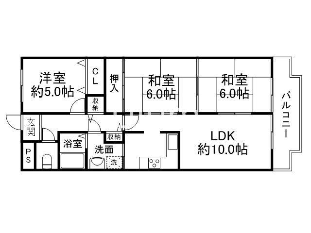 グランドハイツ洛南(3LDK/4階)の間取り写真