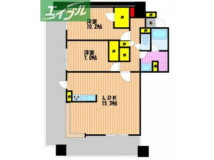 LA MIA CASA(2LDK/5階)の間取り写真