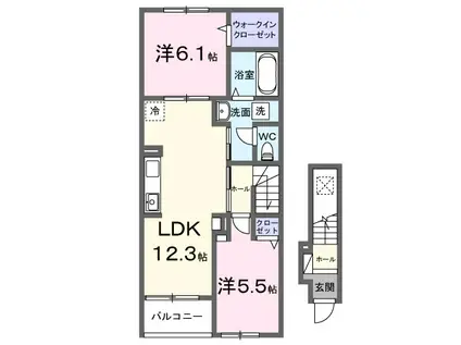 GREENAWAYII(2LDK/2階)の間取り写真