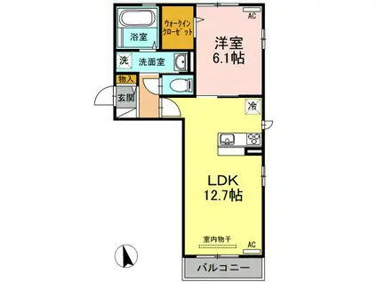 JR牟岐線 阿波富田駅 徒歩33分 3階建 築10年(1LDK/1階)の間取り写真