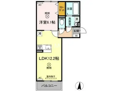 ELPIS II II棟(1LDK/3階)の間取り写真