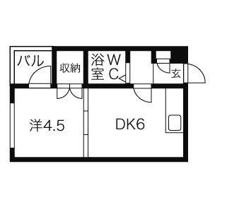 パークサイドクリスタル(1DK/1階)の間取り写真