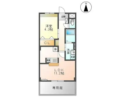 グレーシア水前寺(1LDK/1階)の間取り写真