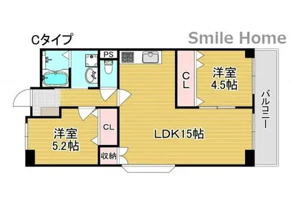 パレ北加賀屋(2LDK/4階)の間取り写真