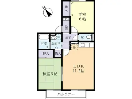 アルカディアA(2LDK/2階)の間取り写真