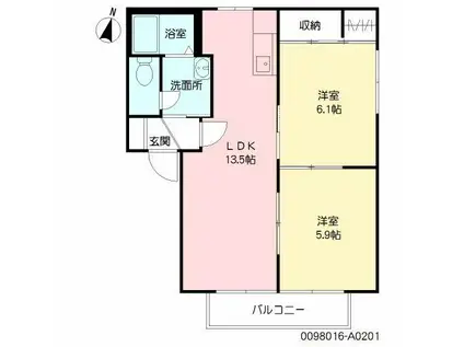 フレンドリー城南 A棟(2LDK/2階)の間取り写真