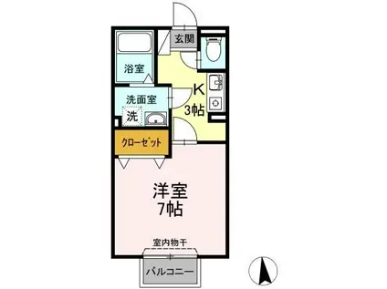 プリシェール壱番館(1K/2階)の間取り写真