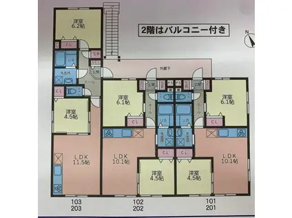 グレイスさつきが丘(2LDK/1階)の間取り写真