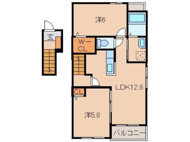 フォルトゥーナVI(2LDK/2階)の間取り写真